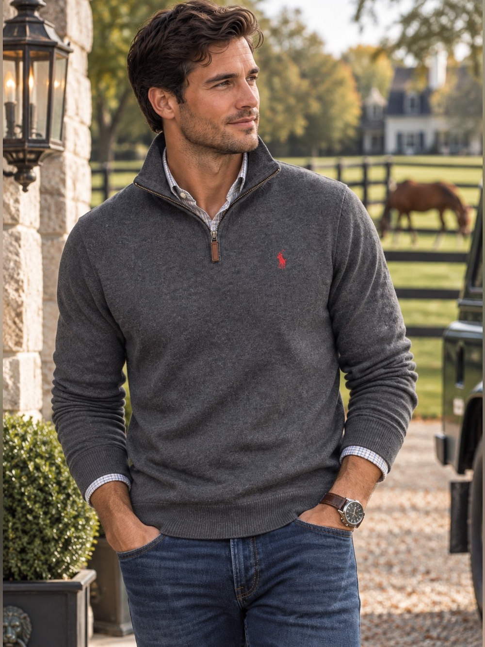 Polo Ralph Lauren Men’s Gray Quarter Zip Sweater Pony Logo Medium